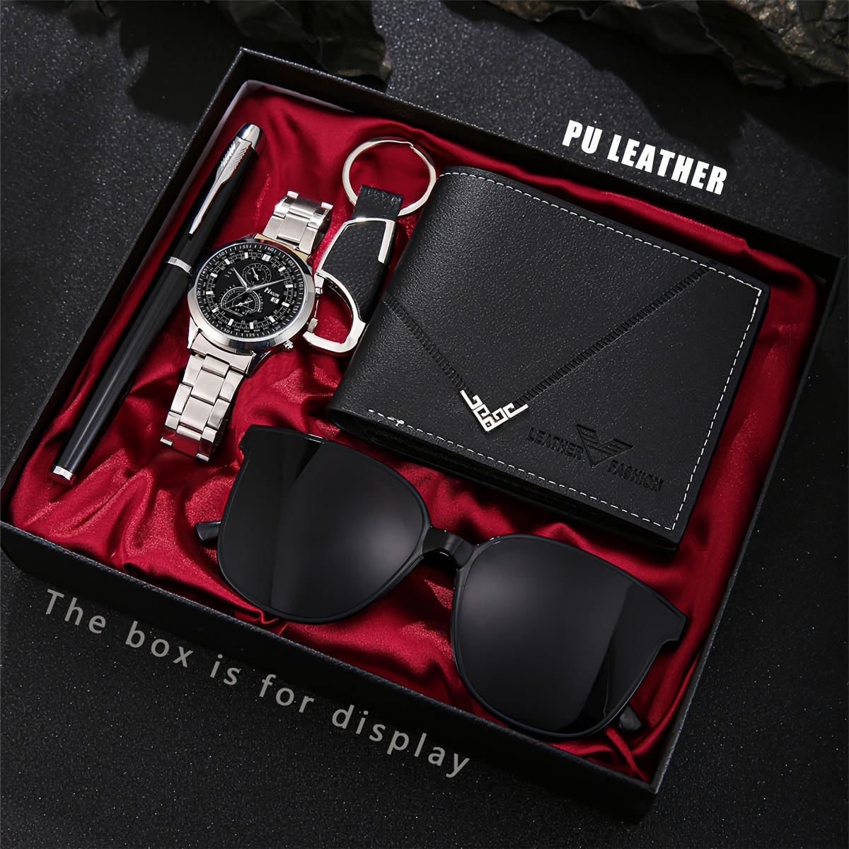 Conjunto de Regalo para Hombre de 5 Piezas, Reloj, Cartera, Bolígrafo, Llavero más Combinación de Gafas, Coincidencia Única para Ti, Permitiéndote Liberar tu Temperamento Lujoso