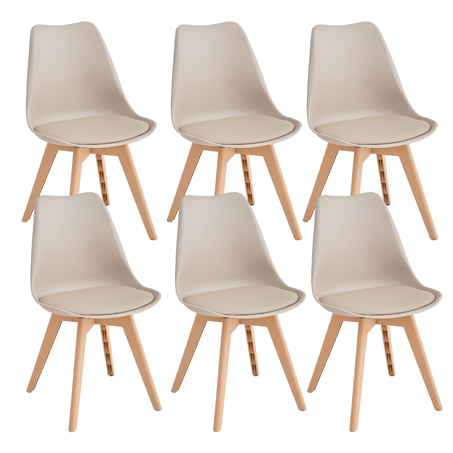 Image of Egoonm Set Of 6 Mid-century Modern Dining Chairs, Kitchen Chairs Plastic Kitchen Chairs With Faux Leather Plastic Legs Suitable For Dining Rooms, Kitchens, Office Room (table Not Included)