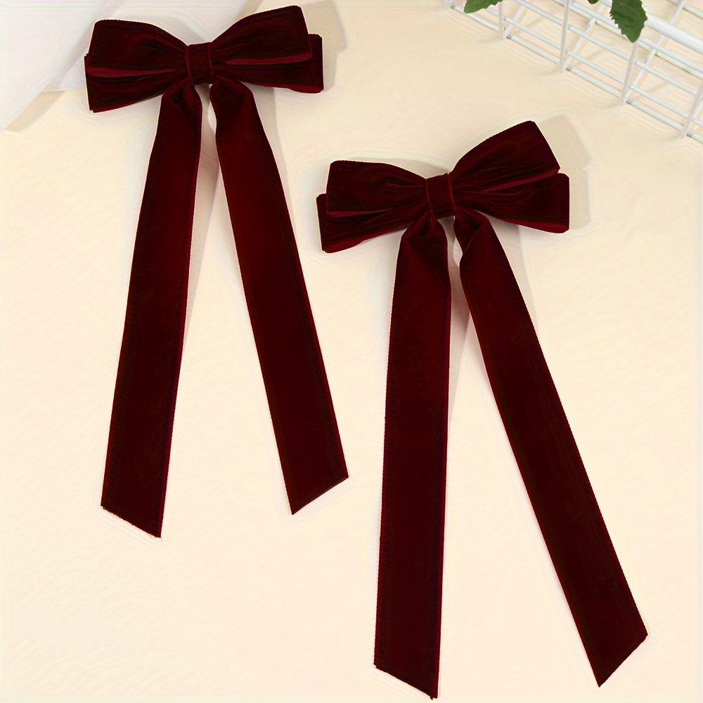 

2pcs Elegant Solid Color Long Tail Velvet Bow Hair Clips For Girls Non Slip Alligator Clips Fashionable Hair Accessories For Girls Suitable For Autumn & Winter