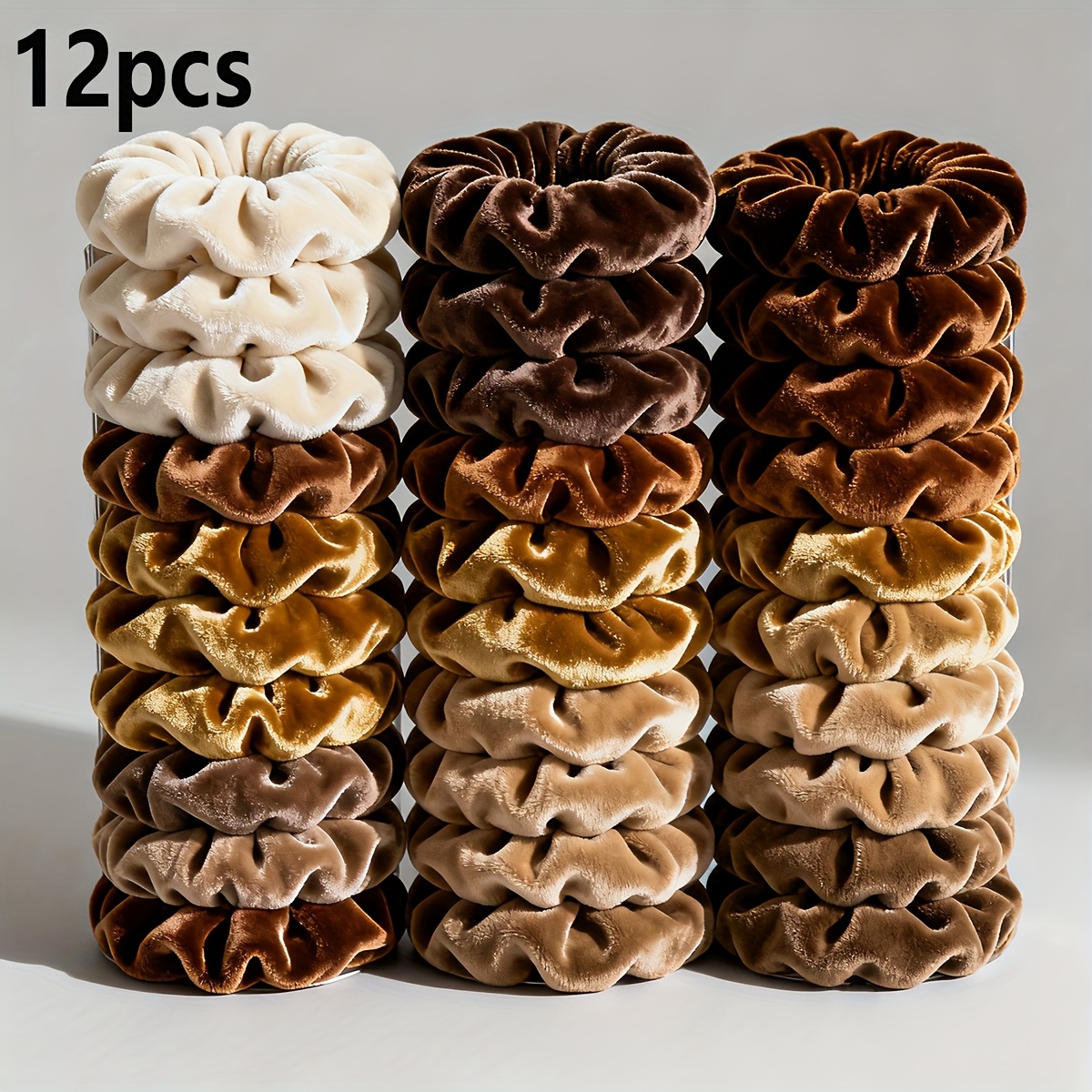 TEMU 12pcs High Soft Velvet Hair Ties - Elegant Minimalist Style, Solid Color, Versatile For Daily Wear, Perfect For Ponytails And Buns, No Power Needed, Ponytail Hair Ties, Buns Hair Ties