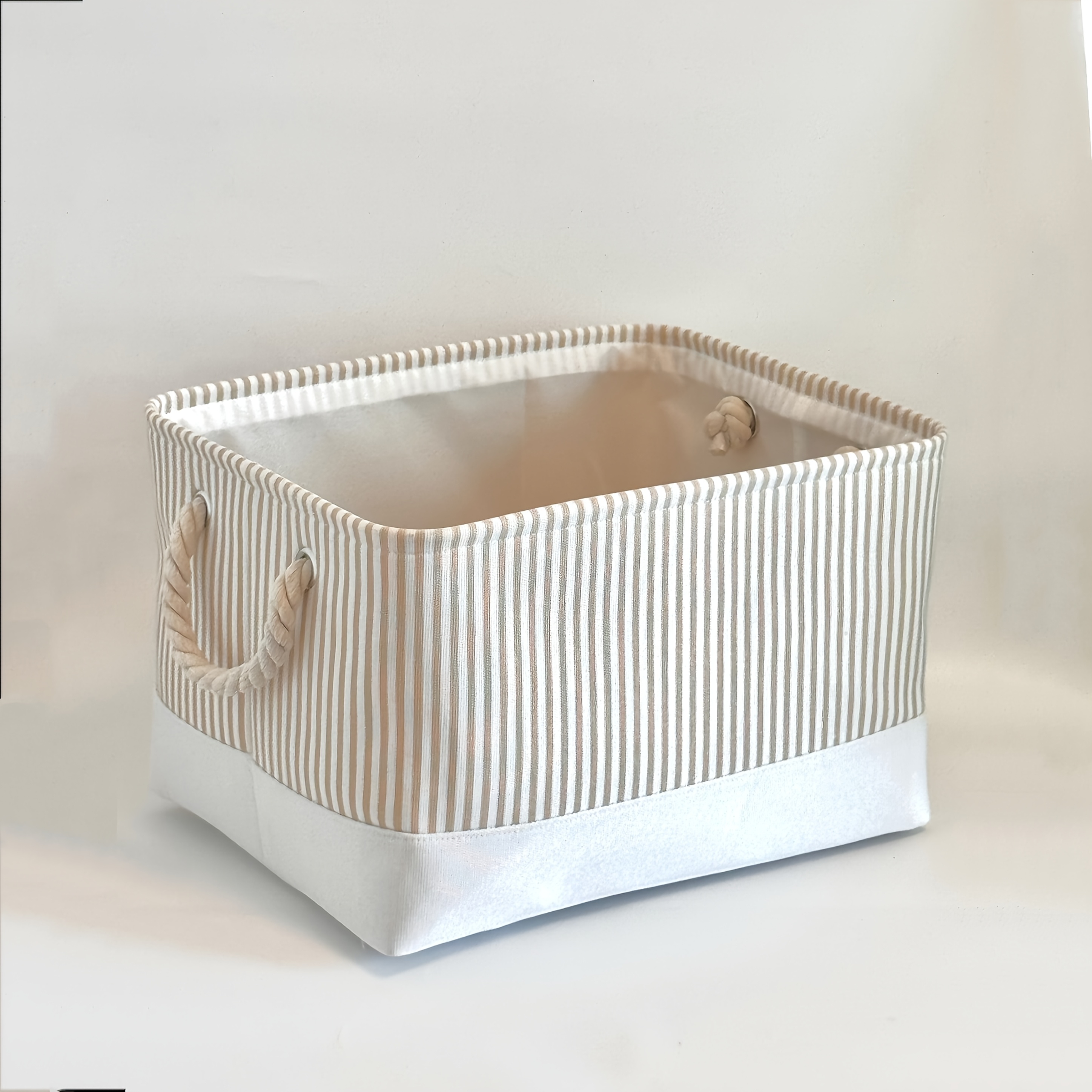 Image of Khaki Striped Printed Storage Basket For Organizing Miscellaneous Items, Shelf Baskets