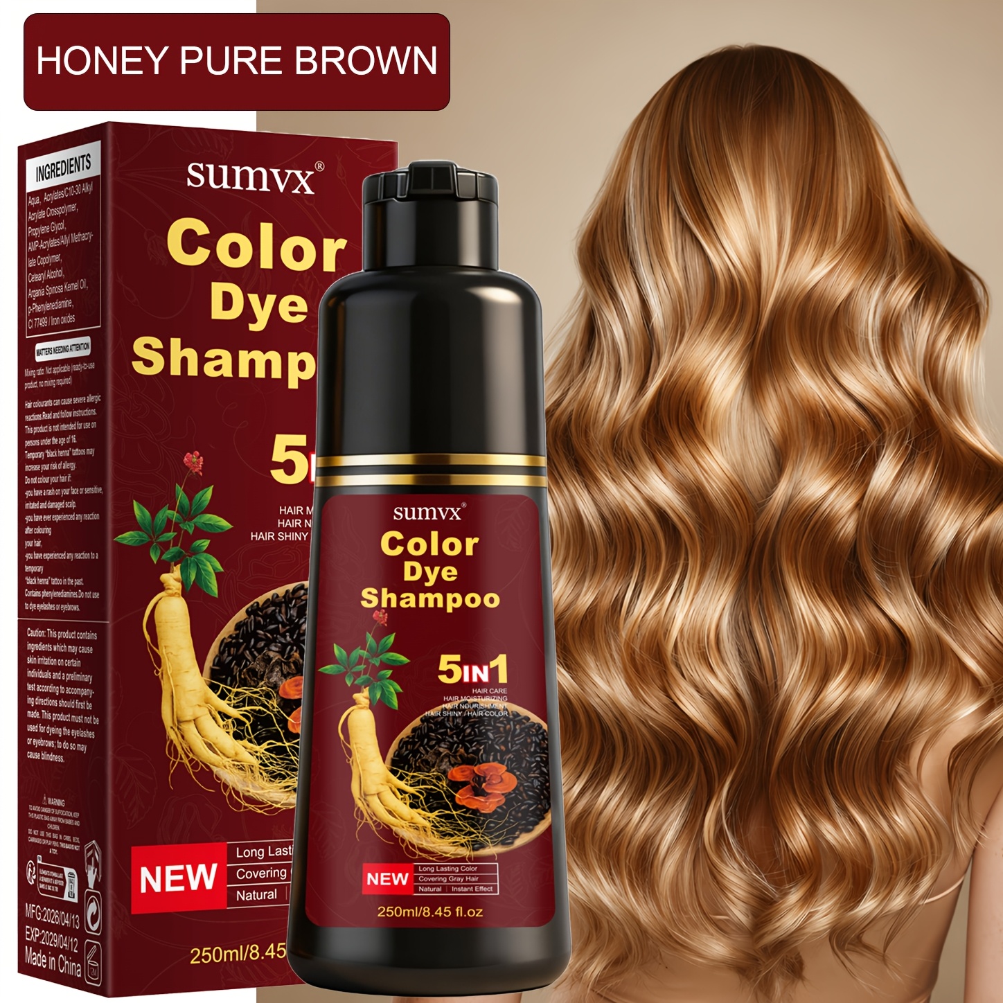 250ml/8.45 Fl.oz Fast-acting Hair Dye | 99.99% Gray Hair Coverage Shampoo, Hair Care, And Hair Dye Contains Such As Ginseng And Ginger Suitable For Men And Women And Hair Types