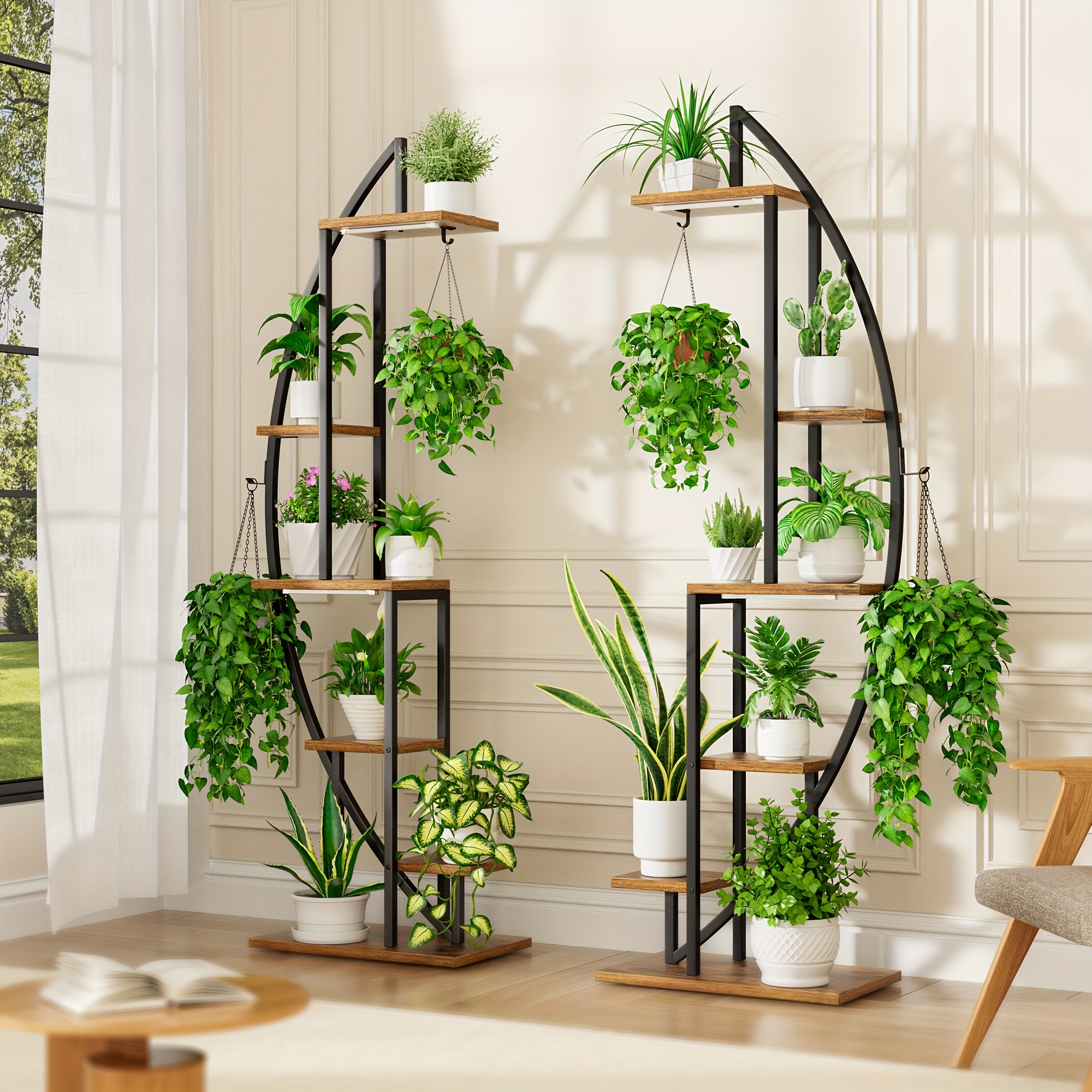 TEMU 2pcs Indoor Plant Stands With Grow Lights, 6-tier Indoor Display Stands, 63" Multi-functional Metal Display Shelves For Plants Decorations Photo