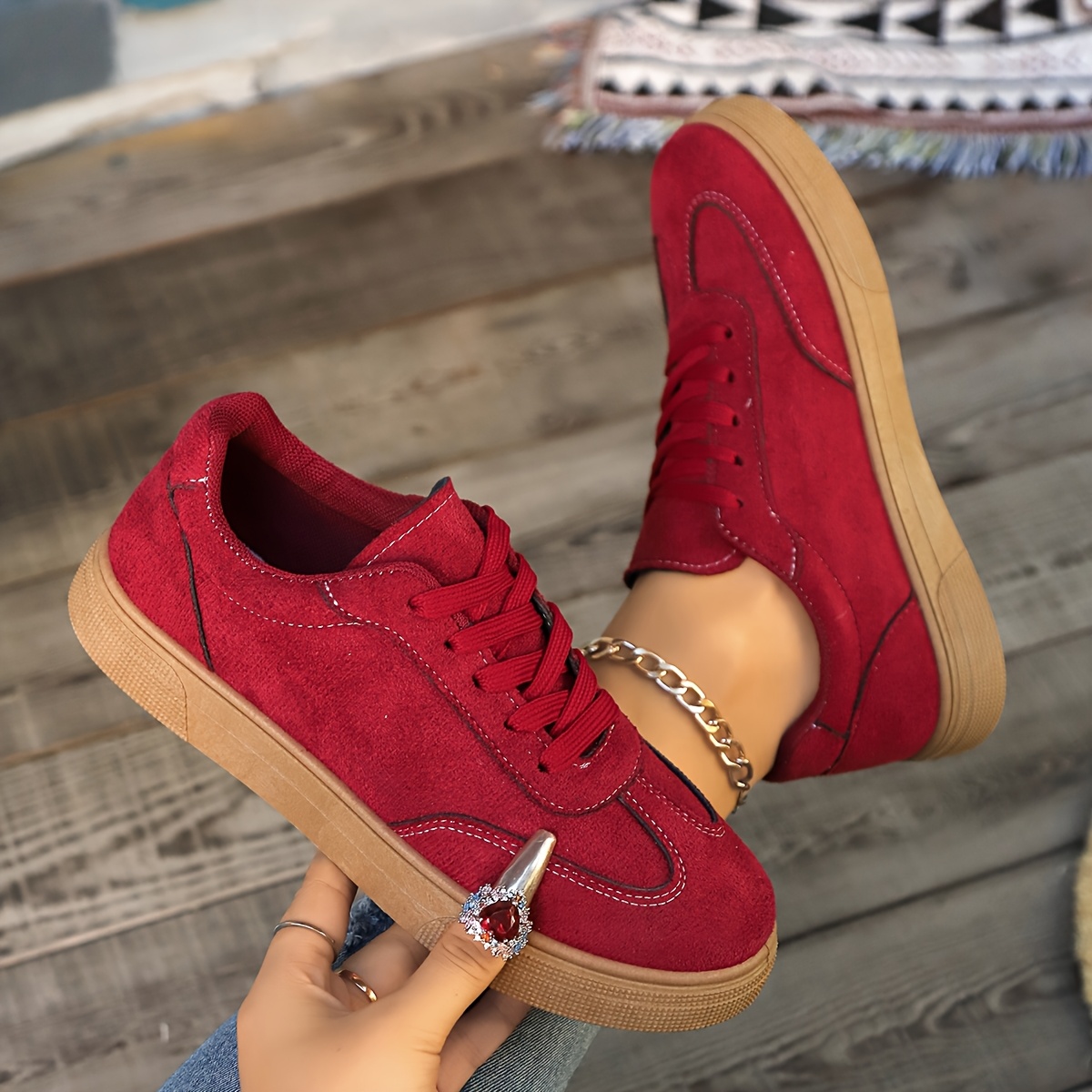 TEMU Women's Low-top Sneakers With Thick Pvc Sole - Slip-/lace-up Casual Shoes, - Comfortable Round Toe For Daily Wear, Commuting & Athletics | Solid