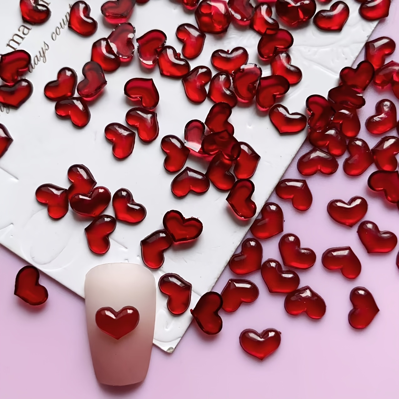 100pcs Valentine's Day Heart-shaped Nail Art Charms, 3d Love Nail Decorations, Diy Nail Art Supplies, Suitable For Nail Decoration