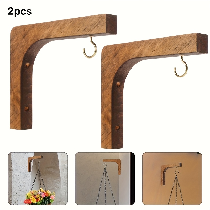 Image of Set Of 2 Scandinavian-inspired Wooden Bead Wall Hooks - Versatile Double-layer Storage, Ideal For Flower Pots, Towels, And More - For Indoor And Outdoor Decor, Featuring A