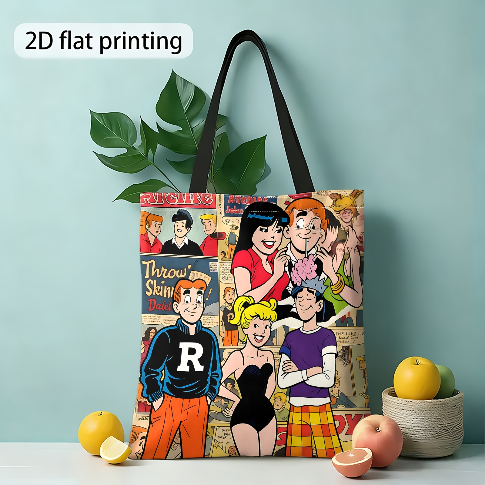 TEMU 1 sac à bandoulière imprimé double face sur le thème des festivals de musique, sacs de courses réutilisables avec figurine de la série , sacs et