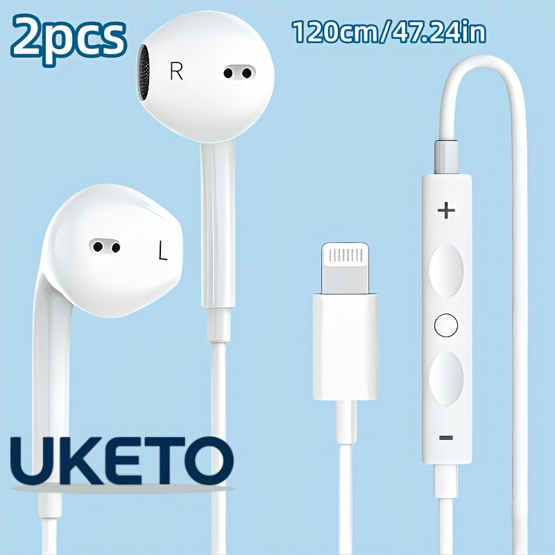 2pcs casque audio filaire avec microphone, casque numérique plug and play, casque filaire avec   du volume, pack de 2, compatible avec iphone 14/13/12/11/xs/x/8/7/6, modèle facile blanc