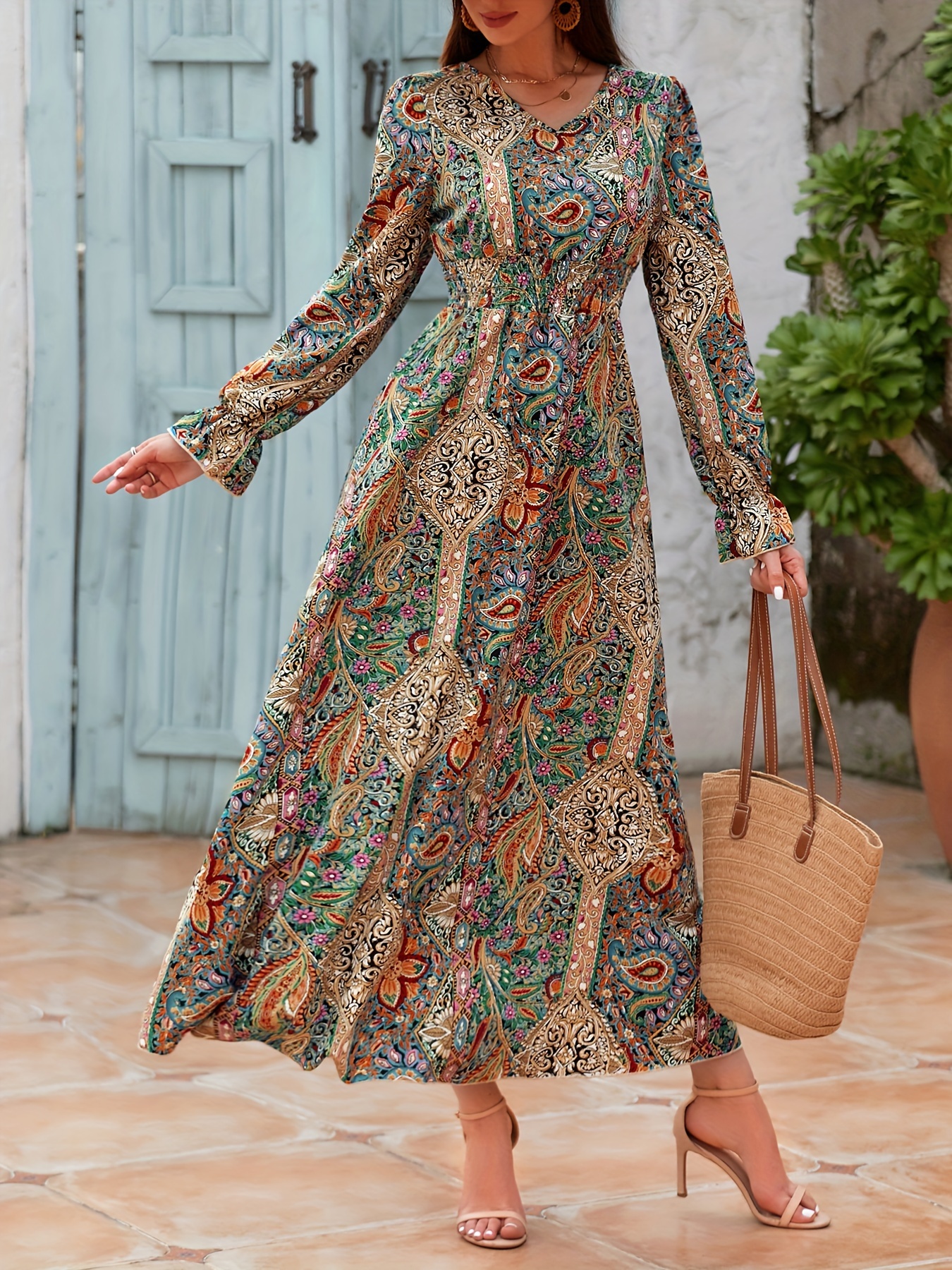 ドレス Original paisley pattern dress Paisley Midi Dress