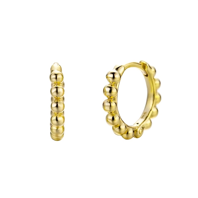 TEMU 2pcs Tiny Beaded Hoop Earrings For Women Golden/silvery Color Metal Small Huggie Earrings Cartilage Helix Tragus Rook Daith Standard Upperlobe