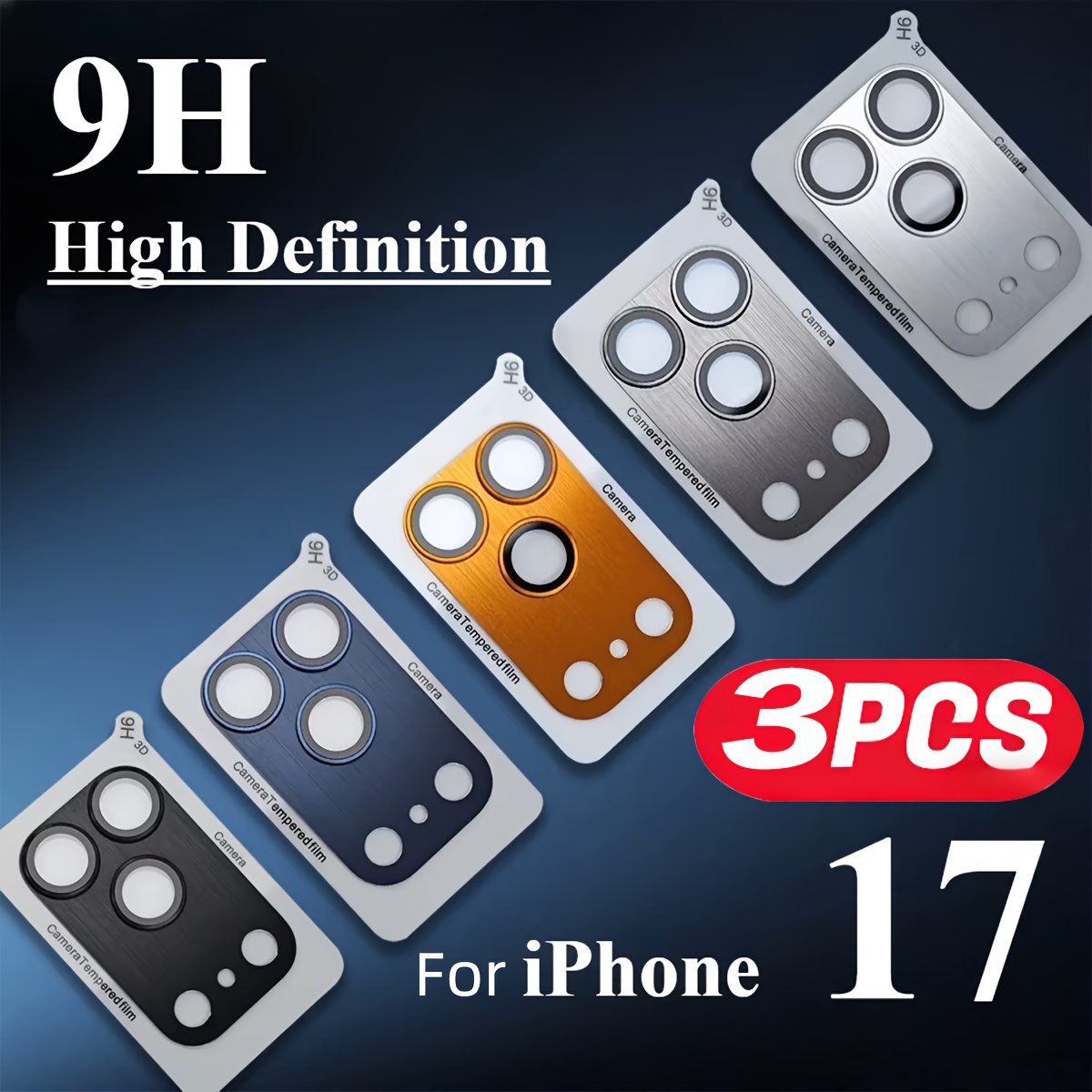 3 paketi zaščitnih stekel za objektiv, oranžna/srebrna//črna/prozorna 5 vrst zaščitnih stekel za objektiv kamere, združljive z Iphone 17 P
