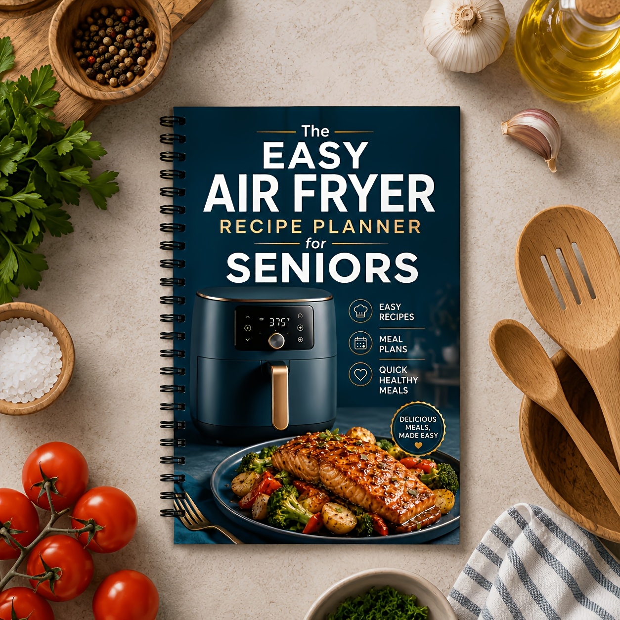 TEMU A5 Spiral Bound Air Fryer Cookbook Suitable For Middle-aged & Elderly - Undated Monthly Meal Planner With Recipe Notebook, Spiral-bound