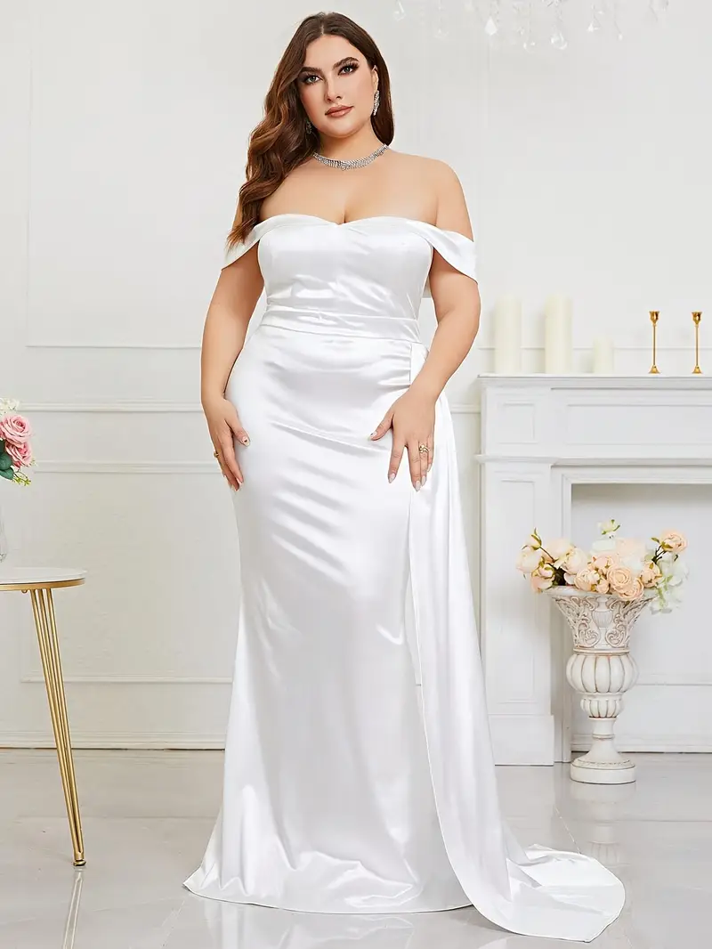 plus size one shoulder white dress Plus Size Wedding White Elegant 3D Flower One Shoulder Strappy Maxi Dress
