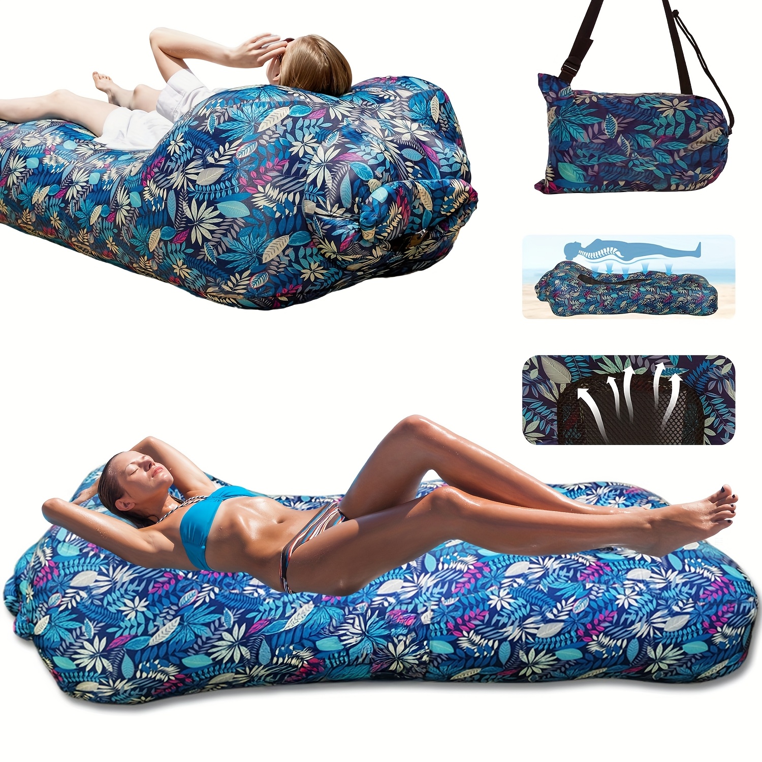 Image of Inflatable Lounger Air Sofa Hammock-portable, Anti-air Leaking Design-ideal Couch For Backyard Beach Traveling Camping Picnics & Music Festivals