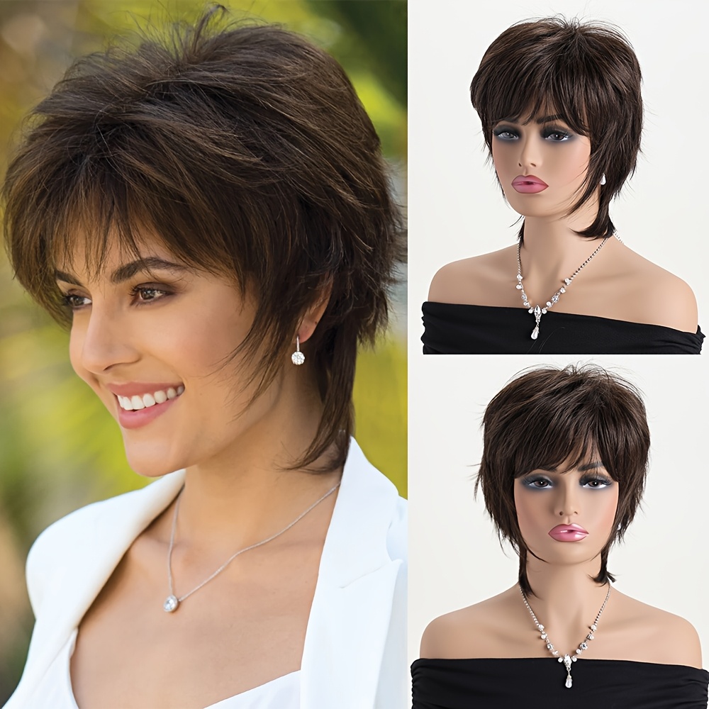 Women's Elegant Brown Curly Wig - Heat-resistant Synthetic Fiber Cap, Natural Looking Curly Wave For Halloween, Cosplay, Parties, Everyday & - Brown Hairpiece For Women, Costume Hairpiece