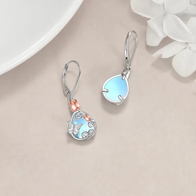 leverback earrings 925 sterling flower dangle earrings teardrop jewelry birthday gifts for women Product details 2