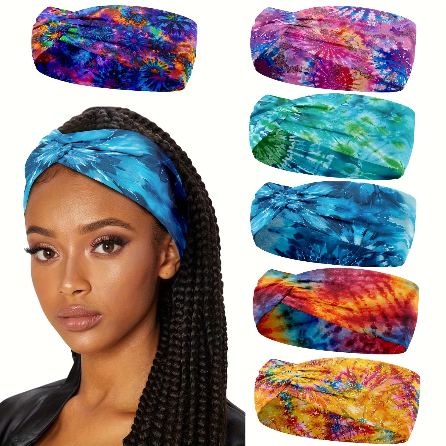 TEMU Set Of 6 Women's Tie-dye Printed Headbands With A Twisted Design, Breathable And Perfect For Yoga, Running, Cycling, And Stylish Additions For All