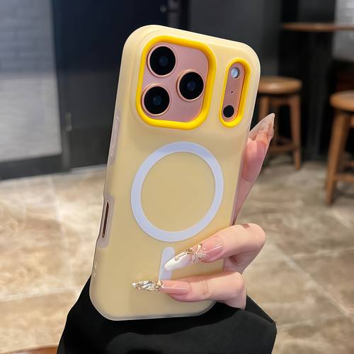 phone case luxury candy colored 2 in 1 magnetic phone case compatible with iphone 17 pro 16 15 14 13 12 pro protective cover frosted soft shell with magnetic wireless charging shockproof back cover for 17 pro max