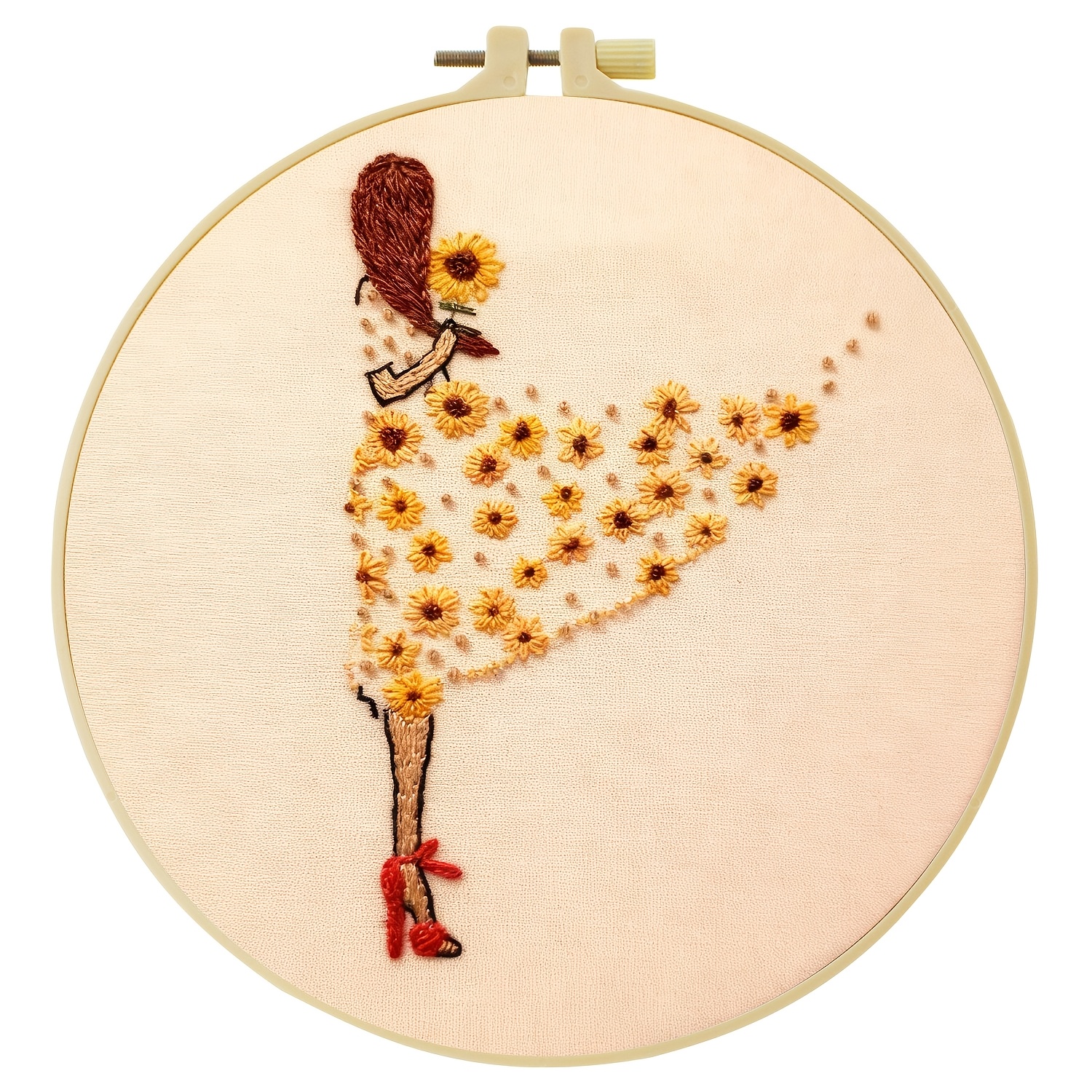 TEMU Embroidery Kit, 20x20cm/7.9x7.9 Inches, Sunflowers With Flowing Skirts, Handcraft Embroidery Kit, Suitable For Adult Beginners, Includes Canvas,