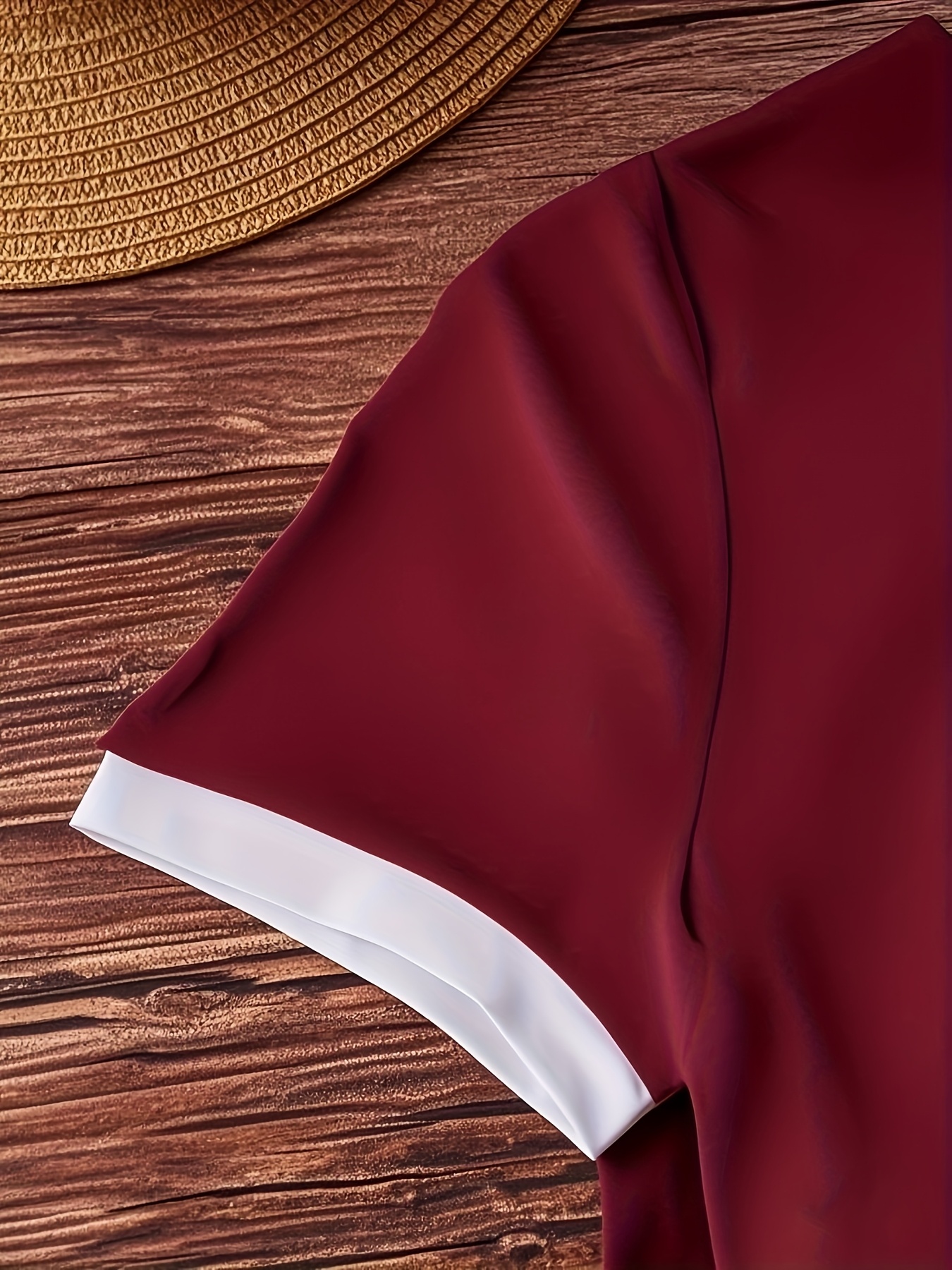 Contrast Trim Short Sleeve T-shirt, Casual Crew Neck Top For Spring & Summer, Women's Clothing