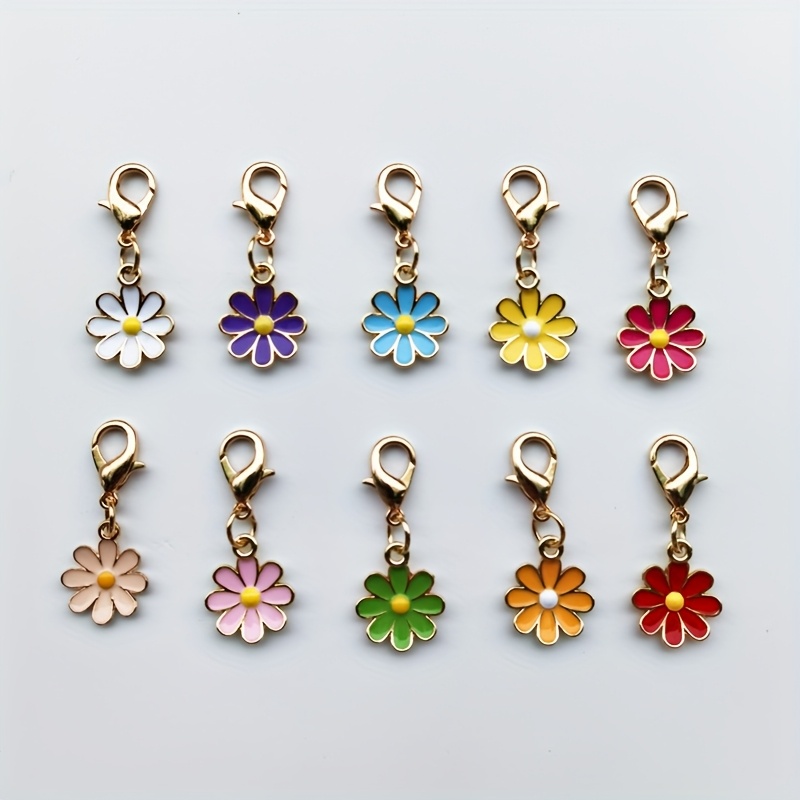 E-shop 10 Stück Bunte Margaretenanhänger - Messinglegierungs-Schlüsselbänder mit Goldfarbenen Haken, Mischung von Pastellblumen für , Schlüssel,