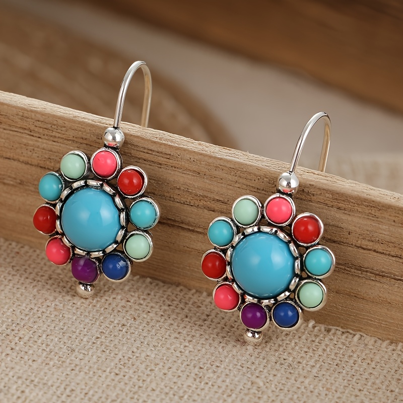 E-shop Neue Vintage Mehrfarbige Blaue Runde Ohrringe Ethnische Haken Ohrringe für Frauen
