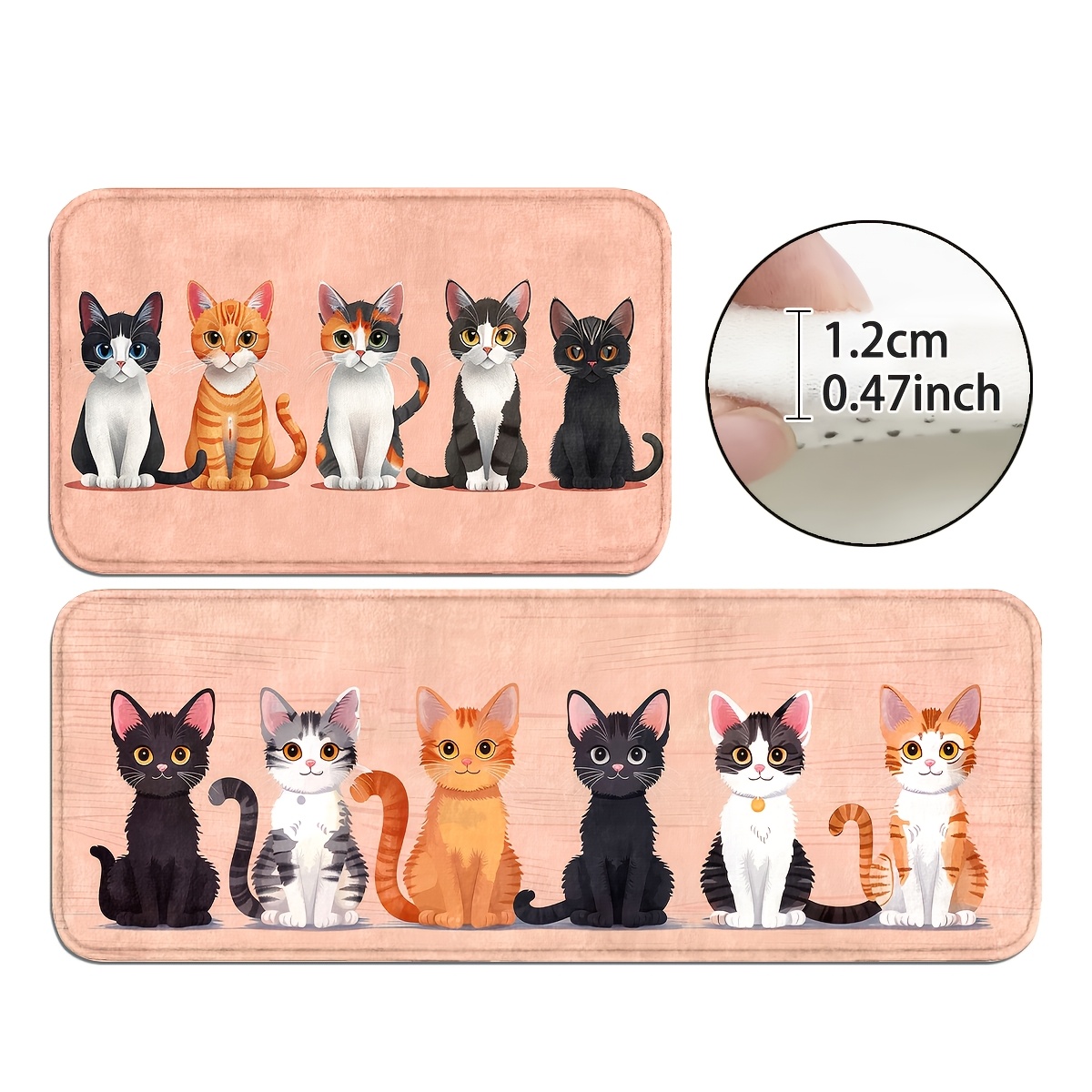 TEMU Cute Cat Pattern 1.2cm Kitchen Mats, Non-slip And Durable Bathroom Pads, Comfortable Standing Runner Rugs, Carpets For Kitchen, Home, Office,