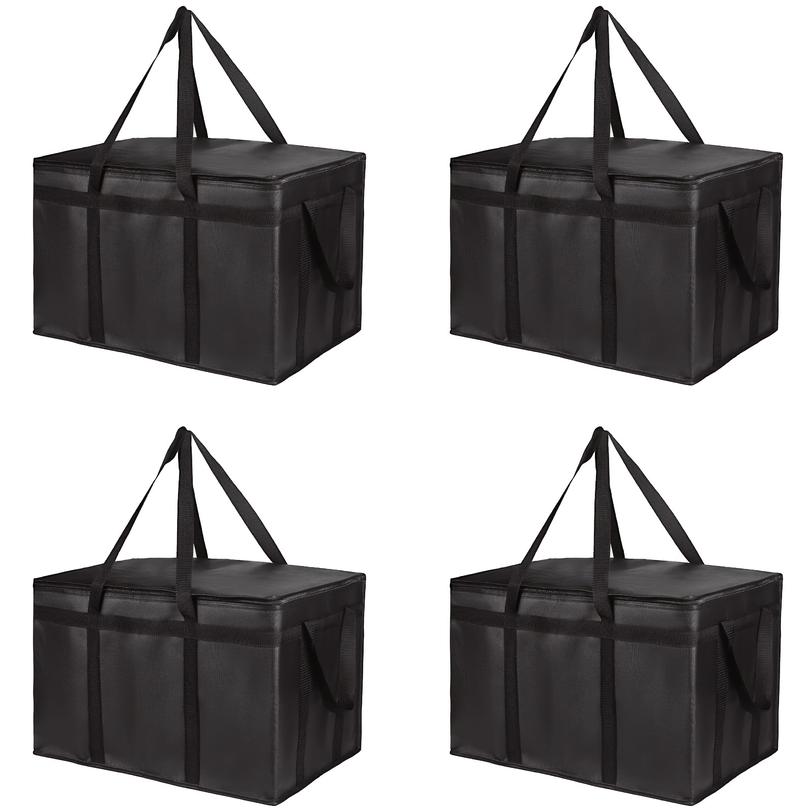 

4-pack Insulated Food Delivery Bag, Xxx-large Meal Grocery Tote Insulation Bag For Hot And Cold Food, Commercial, Large Capacity Reusable Warming Bag, Black