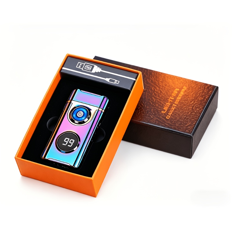 TEMU Dual Arc Plasma Electric Lighter - Usb-c Fast Charging Rechargeable Lighter With Led Display & Emergency Light, Windproof For Candle/camping ()