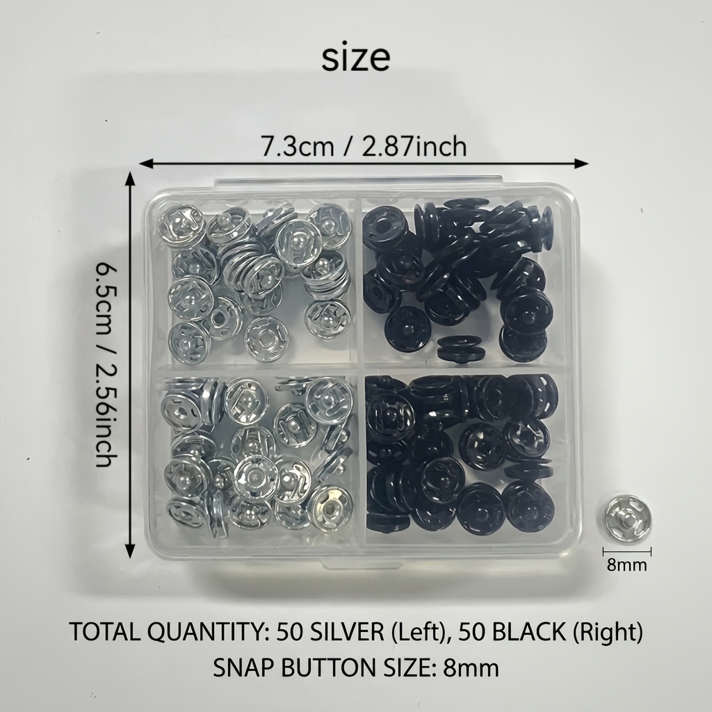 TEMU 100pcs/set Sewing Snaps Metal Mother And Buttons With Transparent Storage Box, Suitable For Clothing Repair Crafts Sewing Projects Wallets