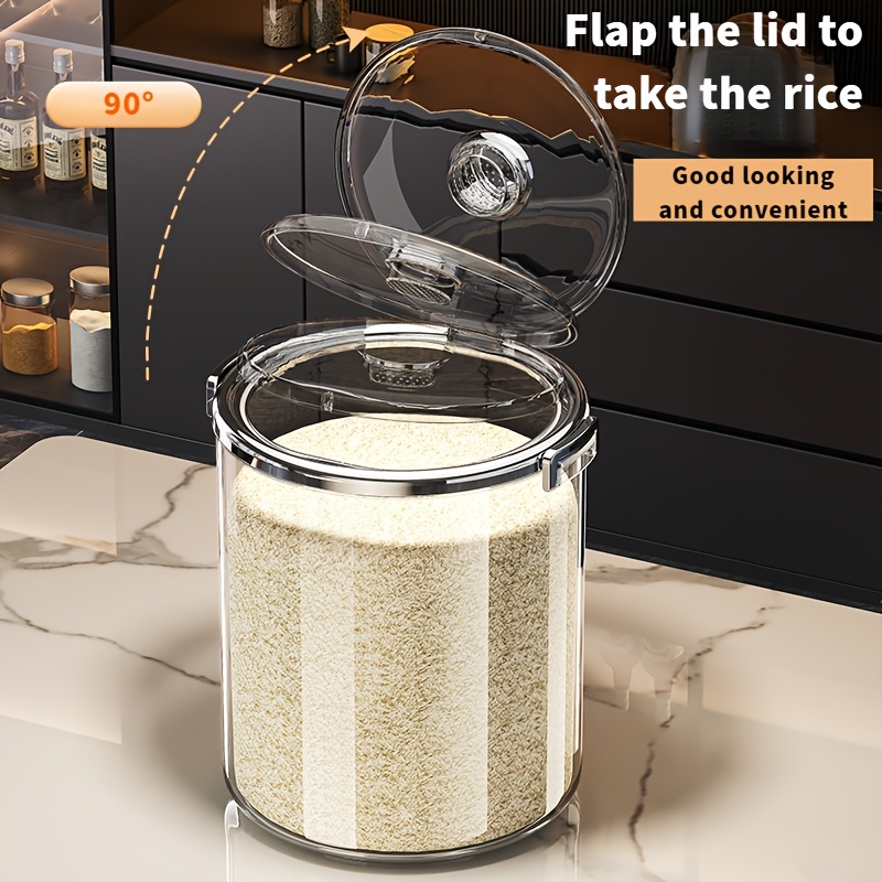 airtight food storage container 3 sizes 15kg 10kg 5kg transparent rice bucket with locking lid moisture proof anti insect for kitchen pantry organization it can   be used as a pet food storage box Product details 7