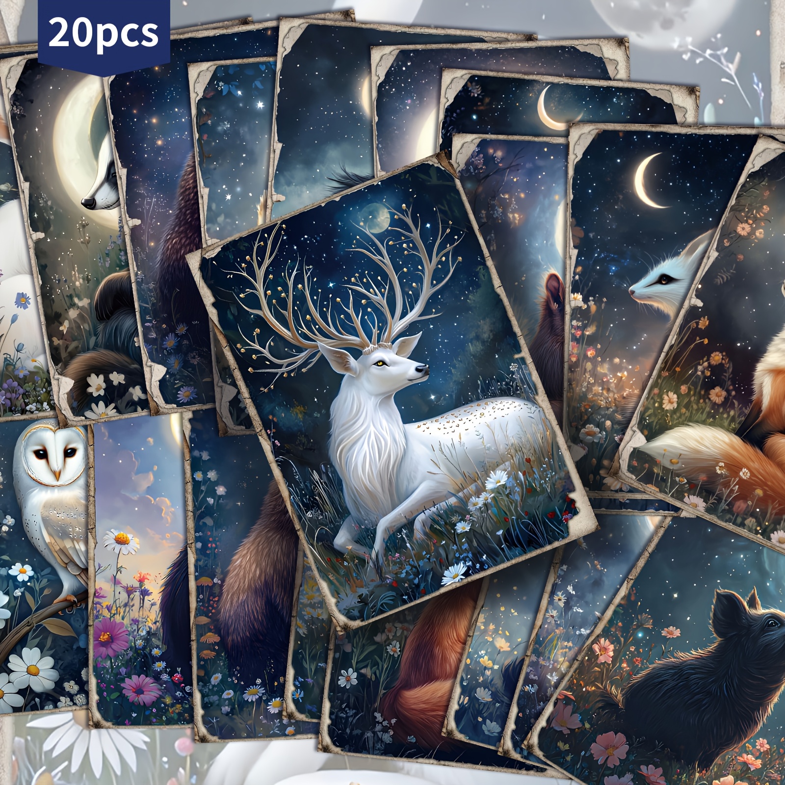 E-shop Set mit 20 Postkarten mit nachtaktiven Kreaturen - 4X6 Zoll, für Tier-Junk-Journals, mit klassischer -Kunst, ideal für Scrapbooking und Basteln