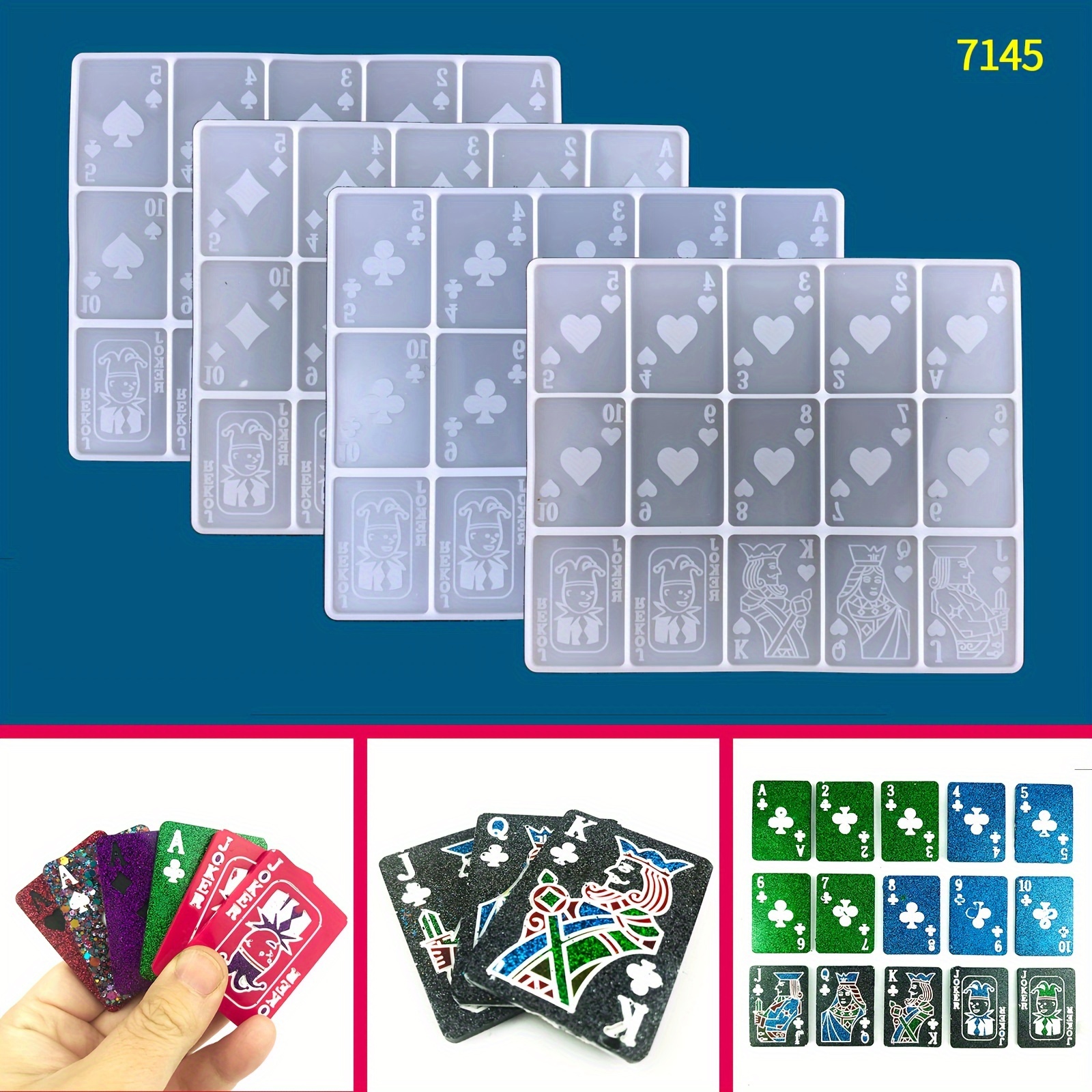 

4pcs Playing Card Silicone Resin Mold Mold Epoxy Silicone Casting Molds For Card Games,3d Diy Making Handmade Crafts, Silicone Molds Set Of 4