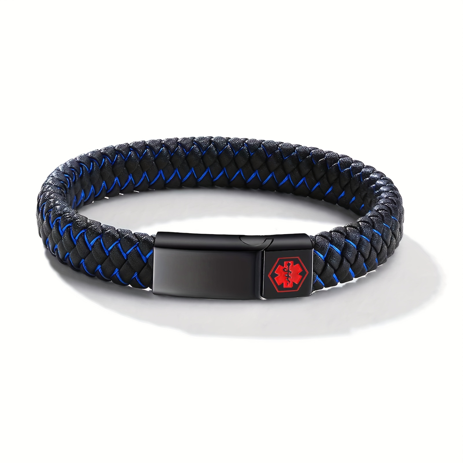 TEMU This Customizable Emergency Information Bracelet Is Suitable For Men And Women, Made Of Faux Leather And Woven Design, Featuring 316l Material,