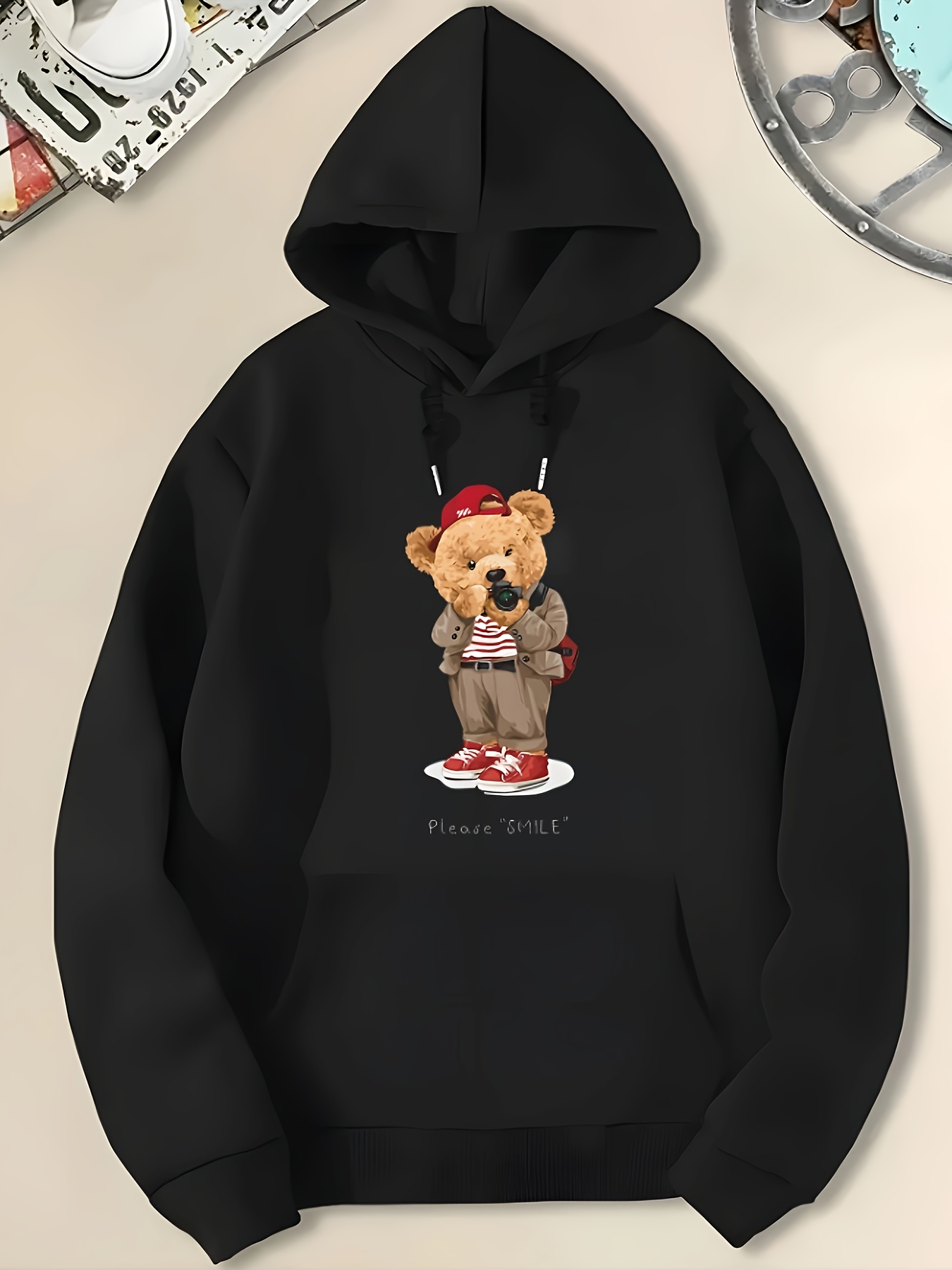 トップス THREE BOUCLE BEAR HOODIE ADLV Three Boucle Bear Light Grey Hoodie | Senikersku