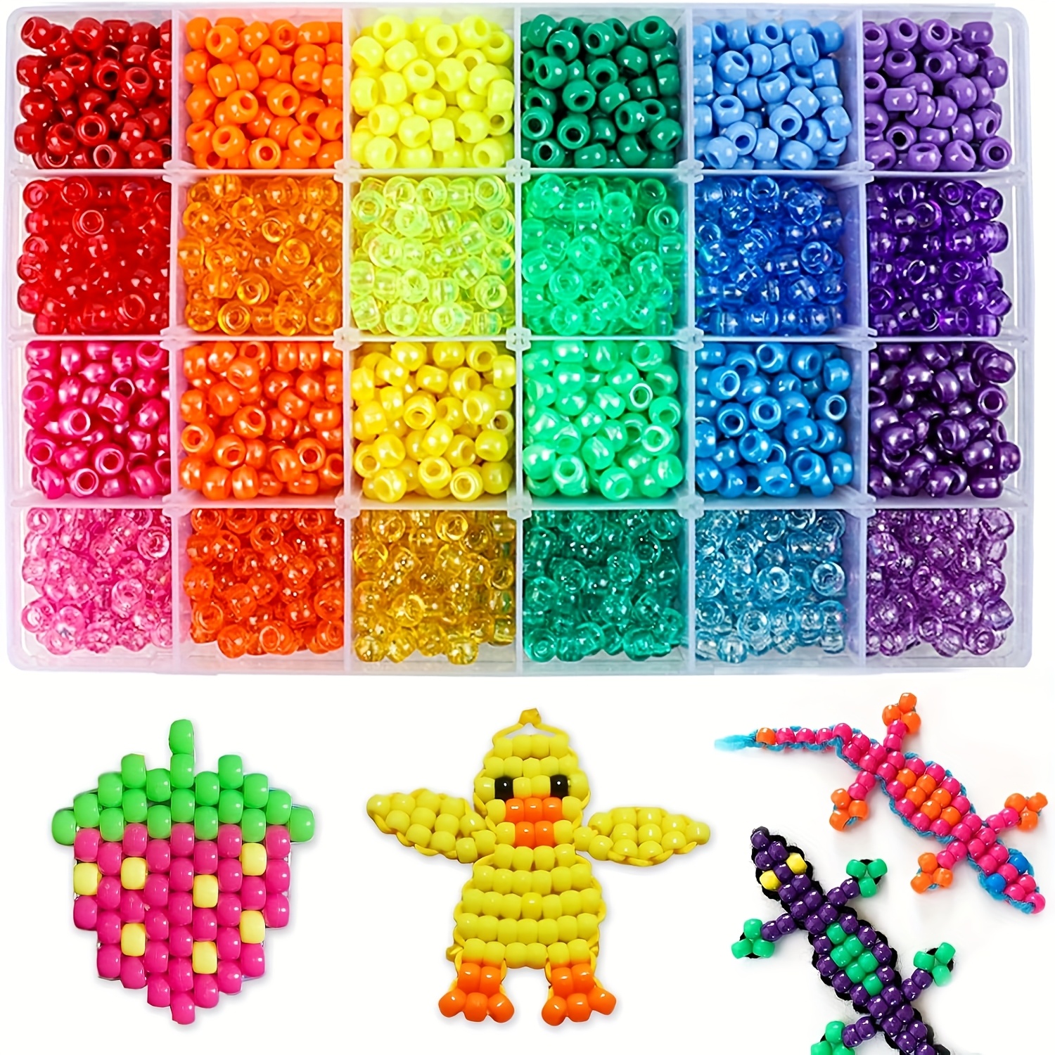 TEMU 2880pcs Pony Bone Set, Kandi , Used For Hairstyling, Rainbow , Plastic , Used For Handicrafts 6 X 9mm 24 Colors 4 Styles, Large Hole Bone Set,