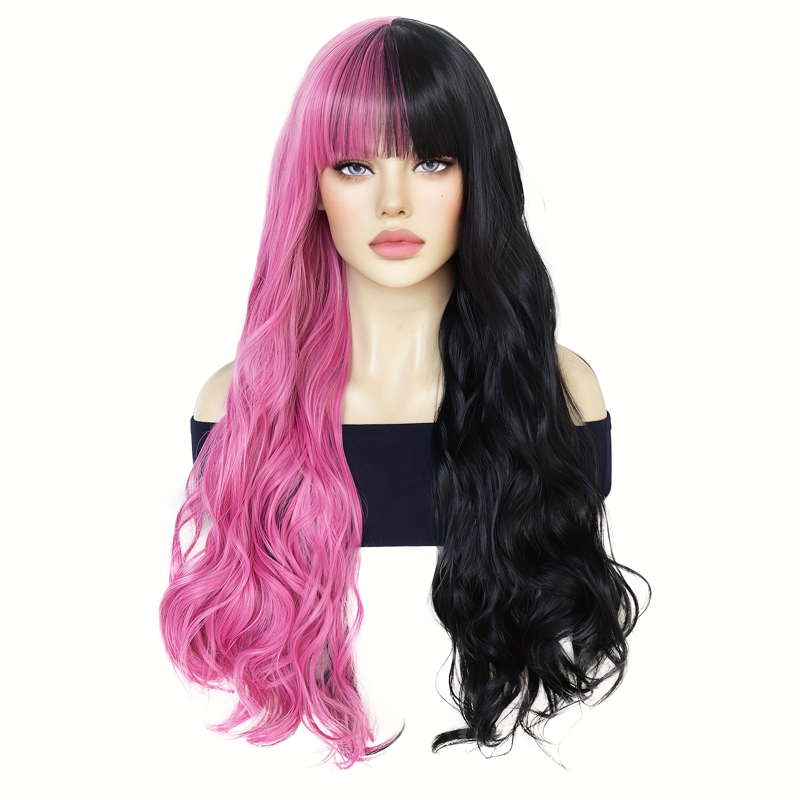 synthetic super long half black half cosplay wig - Temu display picture 3