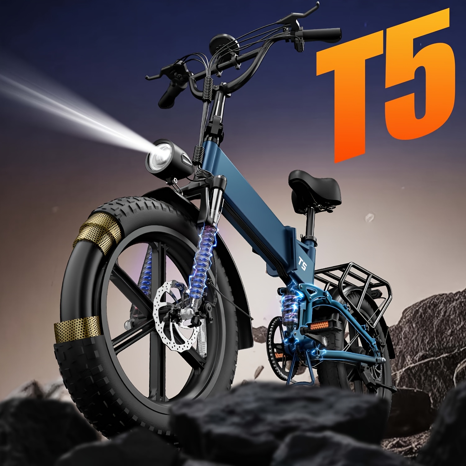 Image of Plug & Ride T5 E-bike: Powerful 250w Brushless Motor & Easy-swap 48v 13ah Battery For Long | Full Suspension & Wide Tires | 7-speed Control | Eu