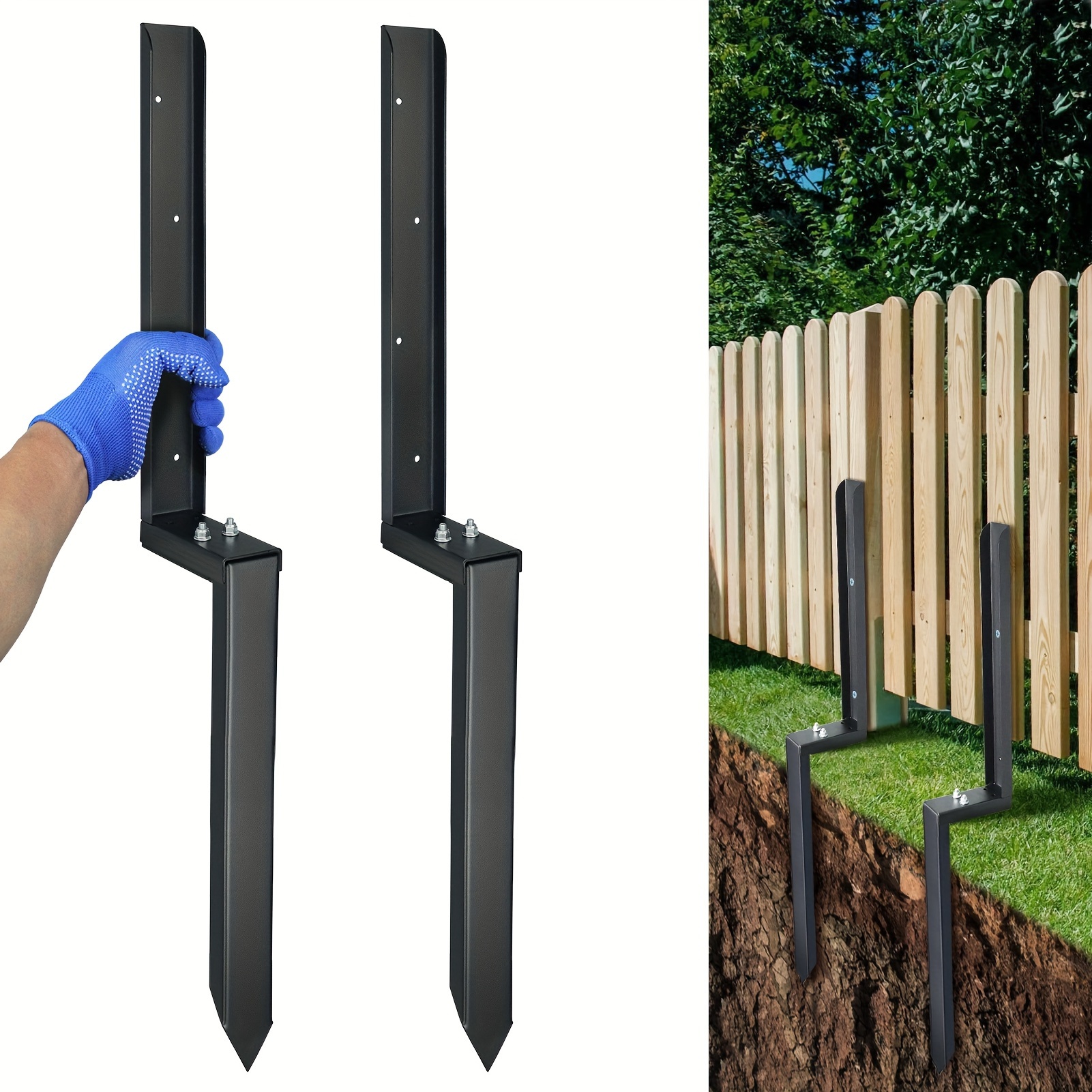 

Heavy Duty Steel Fence Post Repair Kit, 32 Inch Long Fence Post Anchor Ground Stakes For Repair Tilted/broken Wood Fence Post