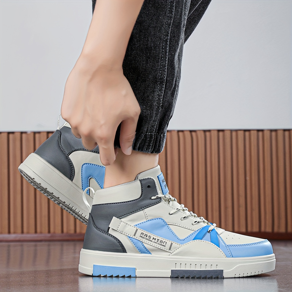 Men's High-Top Running Shoes - Fashion Sports & Outdoor Sneakers with Graphic Letter Print, Stability Pronation, Lightweight, Lace-up Closure, PU Upper, Fabric Inner, EVA Sole - Comfortable for Casual Street Style, Hiking, All Seasons