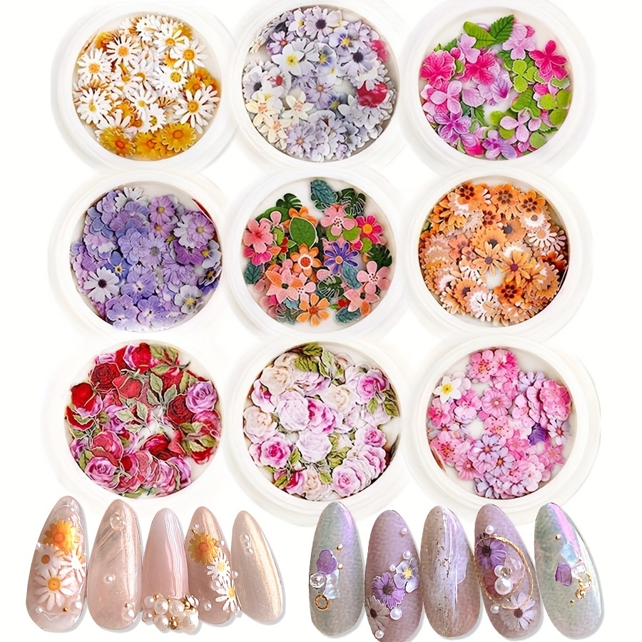 

9 Box Of 3d Flower Nail Stickers, Holographic Simulation Flower Leaf Nail Glitter Sequin Acrylic Paillettes, Sparkle Nail Glitter For Nail Art Decoration