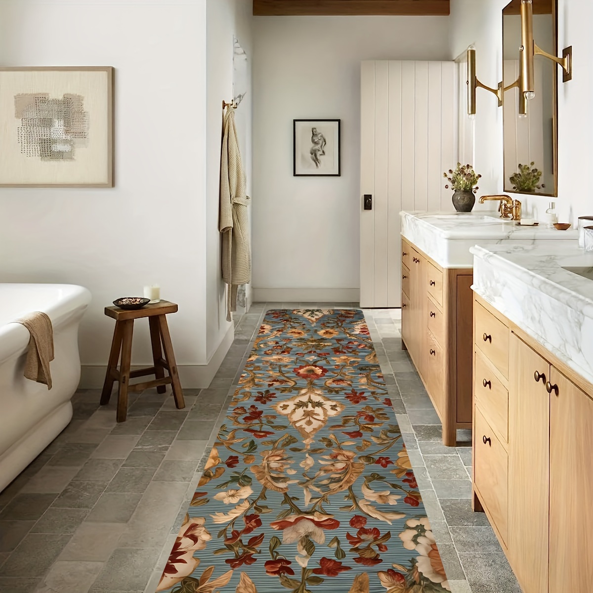Bohemian Floral Runner Rug Non slip Washable Polyester - Temu