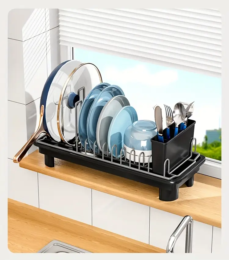 1pc dish drainer with drain tray under sink organizer for kitchen utensils pots pans cutting boards cups durable construction space saving countertop storage rack dish drying rack kitchen organization design kitchen accessory holder small Product details 6