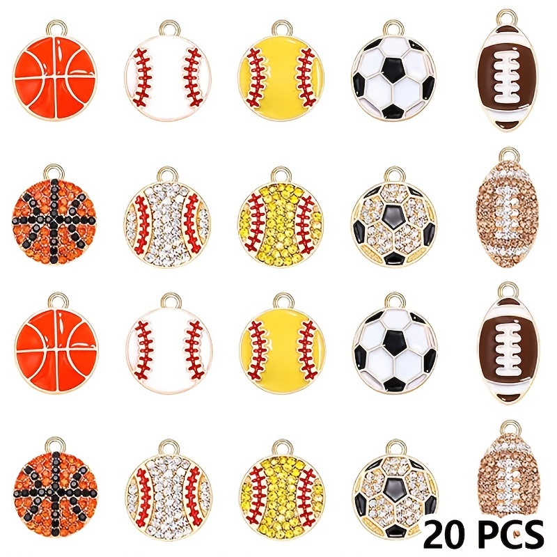 20 Colgantes Deportivos De Esmalte Y Strass - Baloncesto, Fútbol, Béisbol, Rugby, Para Joyería DIY