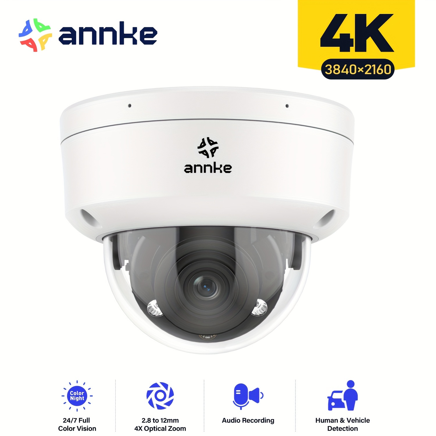 ANNKE H.265+ 4K 8MP POE nadzorna kamera s 4X optičnim zoomom, zaznavanjem oseb in z alarmom z svetilko, IK08, barvnim nočnim , inteligentno