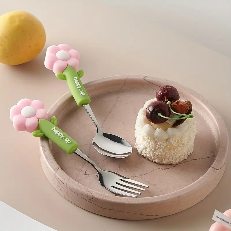 4pcs flower silicone handle fork and spoon set stainless steel tableware suitable for kitchen restaurant hotel carrying party travel camping Product details 3