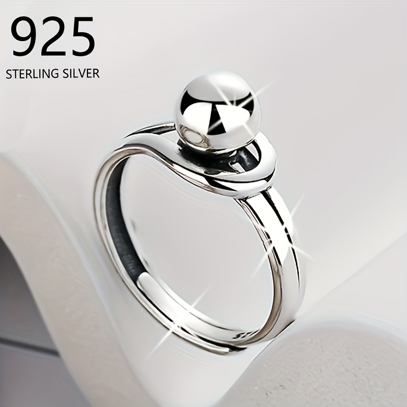 

Bague Ouverte en Argent 925 Simple avec de Balle Géométrique et Vent Froid pour Hommes, et Tendance, Cadeau pour Amis, Halloween, Noël, Fête, avec Boîte Cadeau, 2.6g