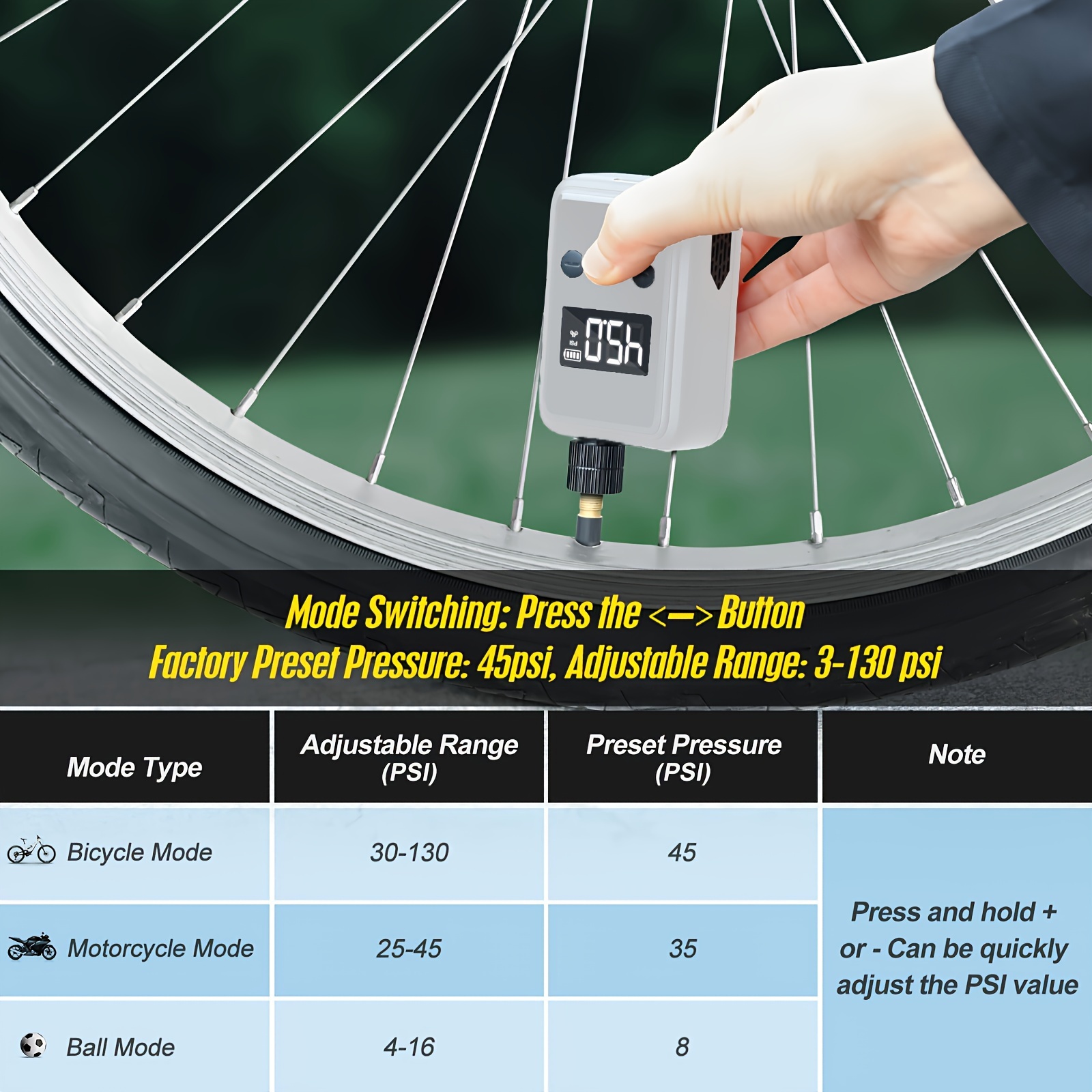 Elektrische Fahrradpumpe Mini - Tragbar Bis 120 PSI Mit Digital-Manometer Für Alle Fahrräder