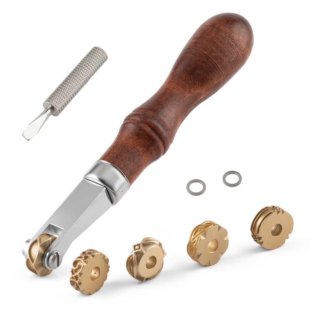 E-shop 6-teiliges Leder Prägewelle Set, 1 Prägewellengriff und 5 schmale Prägewellen, Leder Textur Herstellung Stempelrad, Leder Stempelwerkzeug Set,