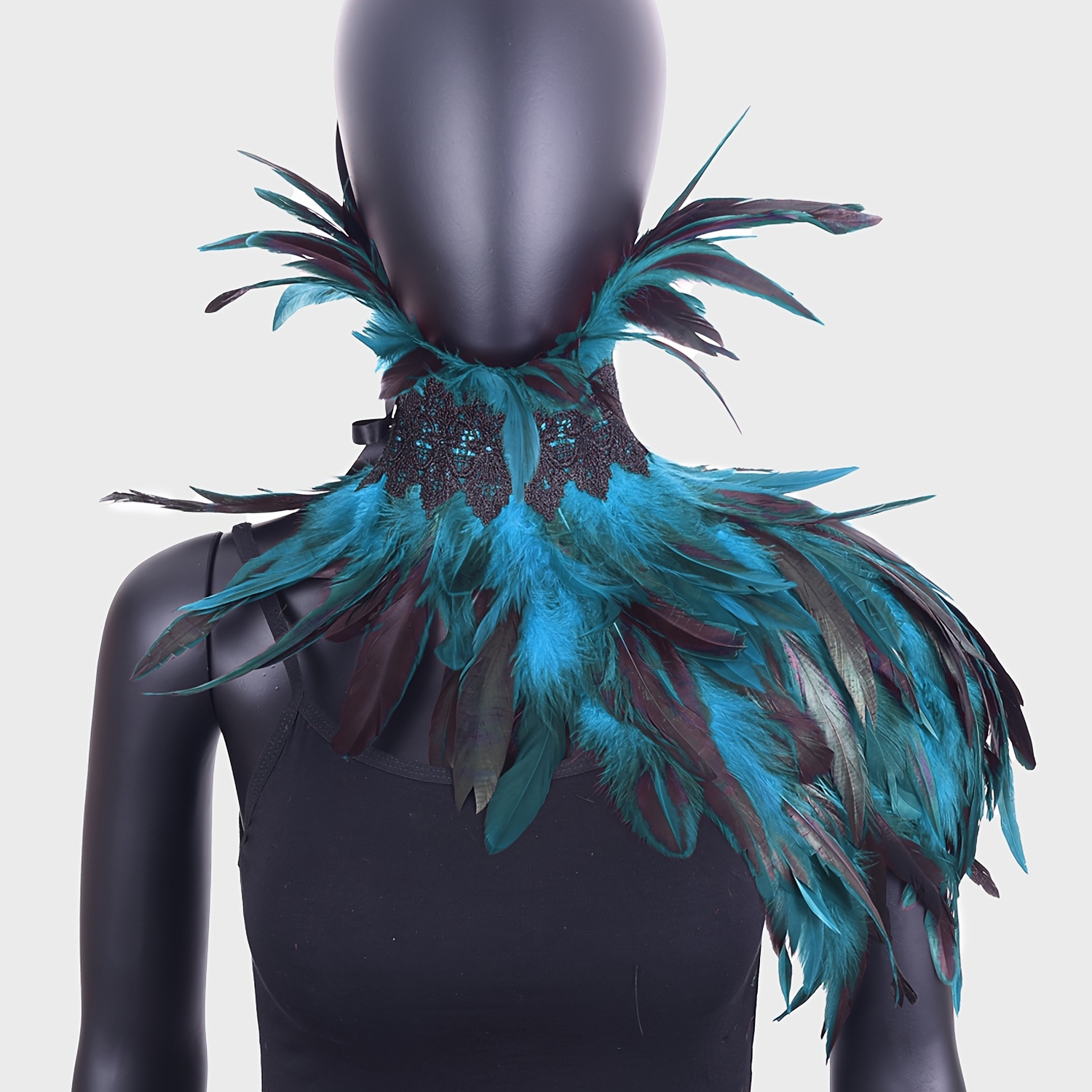 Women's Punk Feather Cape With Fake Collar - Sky Costume Shawl For Halloween, & Renaissance - Feathered Roleplay Accessory (costume Only - Not For Casual Attire) - Don/)